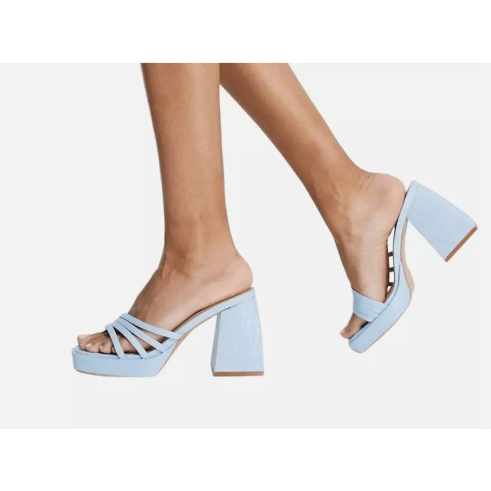 Simmi London Kellie Platform Mule Sandals in Blue Women's Size 6 Date Night Out